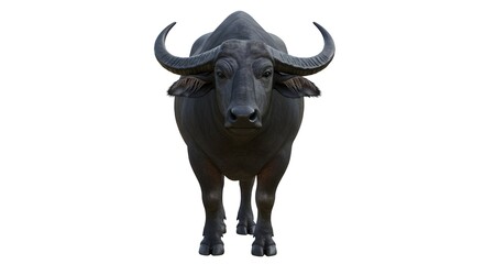 African Buffalo Standing on White Background