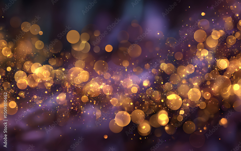 Poster abstract bokeh background with golden and purple hues.