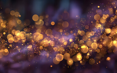 Abstract bokeh background with golden and purple hues.