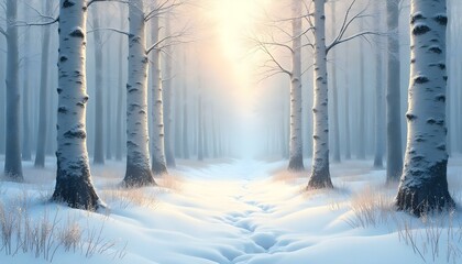 A serene forest path with sunlight streaming through tall ancient trees, soft moss covering the ground, and a gentle mist in the air  .