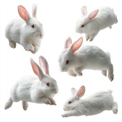 Fototapeta premium White rabbits isolated on white background cute bunnies pets animals easter rabbit furry small adorable farm 999