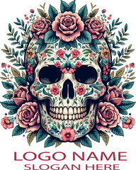 Floral Skull Sublimation Clipart Logo icon Vector .