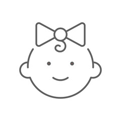 Happy little girl head icon. Simple outline style. Line symbol isolated. Face of baby girl. Editable stroke