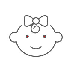 Happy little girl head icon. Simple outline style. Line symbol isolated. Face of baby girl. Editable stroke