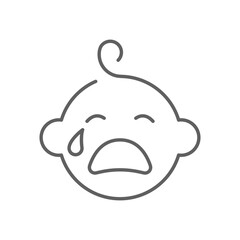 Crying baby boy line icon, outline sign, linear style pictogram isolated. Symbol, logo illustration. Editable stroke