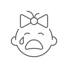 Crying baby girl line icon, outline sign, linear style pictogram isolated. Symbol, logo illustration. Editable stroke