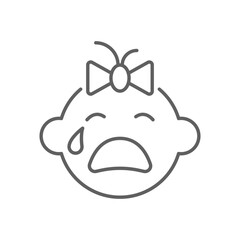 Crying baby girl line icon, outline sign, linear style pictogram isolated. Symbol, logo illustration. Editable stroke