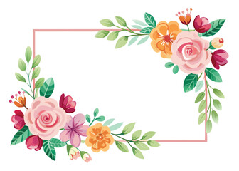 Rectangular watercolor flowers Frame Design for program card