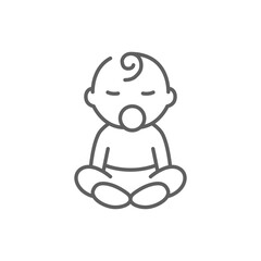 Baby sitting asleep line icon. Simple outline style. Cute toddler child. Baby with pacifier asleep in sitting position. Editable stroke