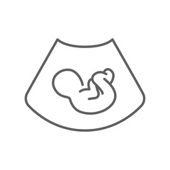 Ultrasound of fetus line icon. Concept of baby in womb mother, pregnancy and health, examination procedure of embryo, placenta, umbilical cord. emblem for gestational center. Editable stroke
