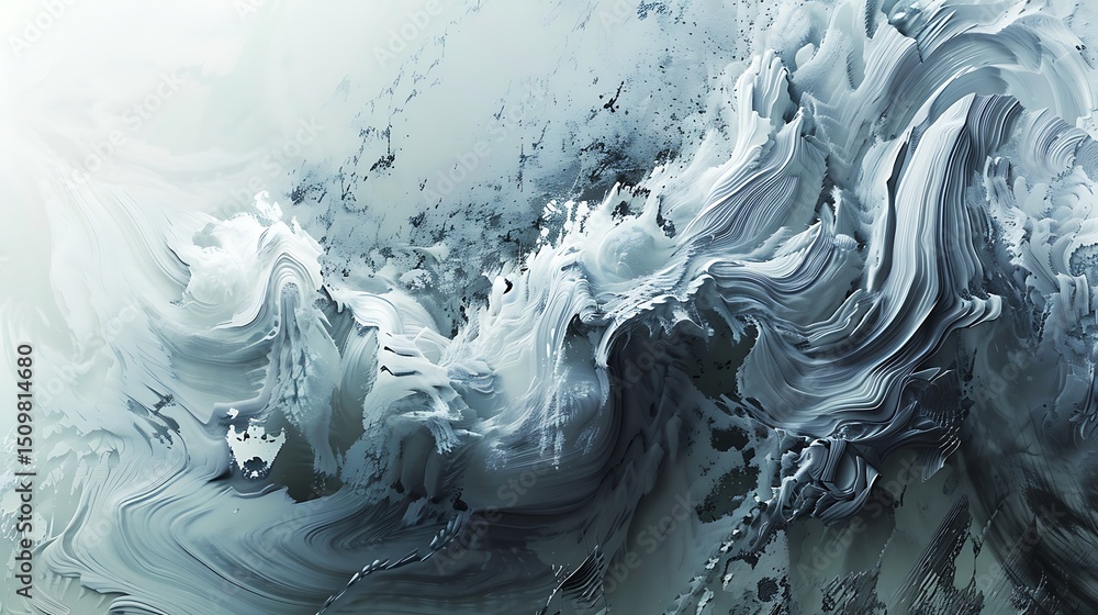 Poster abstract textured background with swirling wave patterns in shades of white and gray