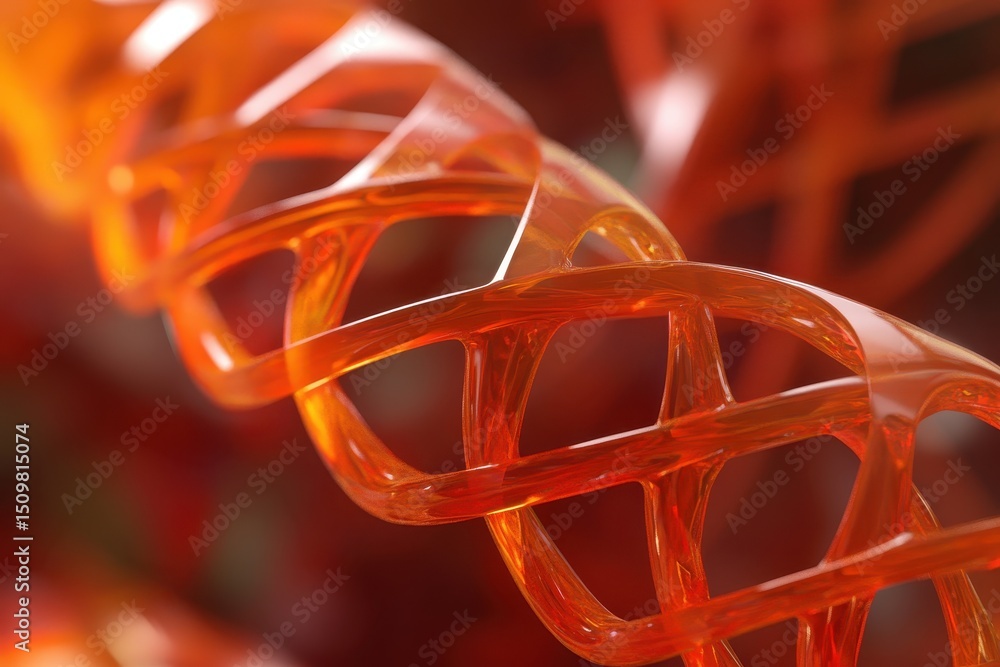 Poster exploring dna structure in a futuristic biotechnology concept with vibrant colors and intricate deta