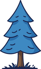 tree, coniferous tree, spruce, pine, evergreen, blue, cartoon, simple, minimalist, line art, flat design, vector illustration
