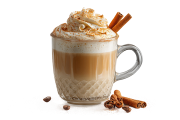 PNG Creamy pumpkin spice latte with whipped cream and cinnamon