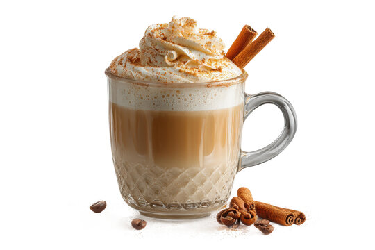 PNG Creamy pumpkin spice latte with whipped cream and cinnamon