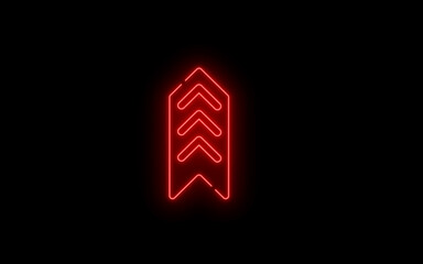 Neon arrow icon. Up Arrow sign. Indicator symbol. Red Color arrow icon on black background. Road sign. Stairs symbol. parking sign	
