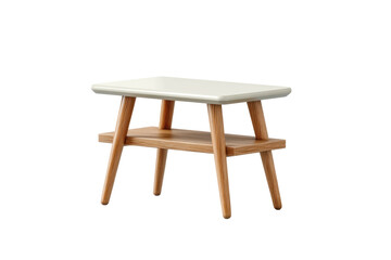 Fototapeta premium PNG Minimalist wooden side table with white top and shelf