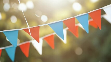 Festive string of red, white, and blue pennants for Labor Day celebration