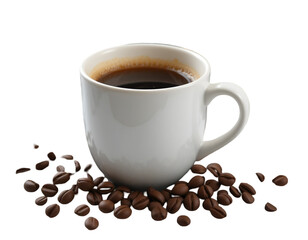 Cup of Coffee with Coffee Beans on Transparent Background