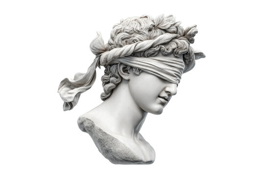 PNG Marble bust of blindfolded young male sculpture with curly hair and laurel wreath