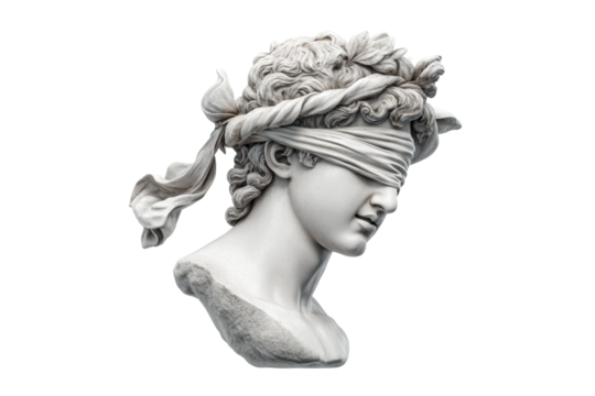 PNG Marble bust of blindfolded young male sculpture with curly hair and laurel wreath