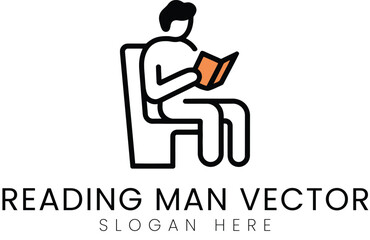 Relaxed Man Reading Book Vector Art icon logo line