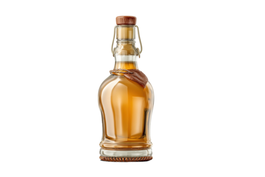 PNG Elegant glass bottle of amber liquid with swing top lid and seal
