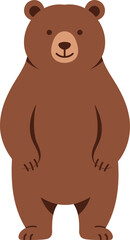 A detailed illustration of a brown bear, standing upright, with a friendly expression on its face, against a plain background.
