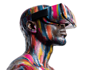 PNG Colorful abstract art on african male in virtual reality headset