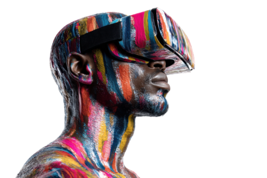 PNG Colorful abstract art on african male in virtual reality headset