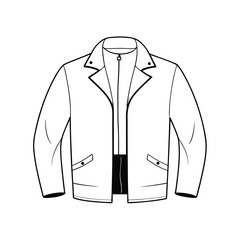 Hand drawn jacket outline on white background. Clothing costumes, Education and school kids coloring page