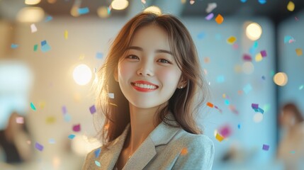 Happy work anniversary,group of young creative team feeling happy after work success at working place in office,birthday cake and celebration and party,good job concept.