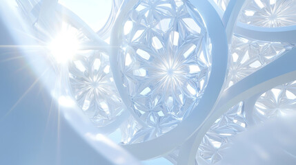 3D abstract winter snowflake structure light blue futuristic organic architecture soft translucent ice illustration bright clean modern aesthetic holiday concept background