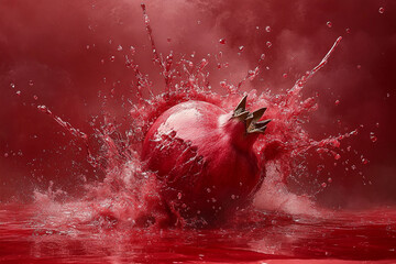 Pomegranate explosion in red liquid storm