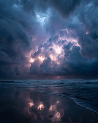 Mysterious storm clouds over a reflective ocean surface.