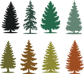 Obraz premium Pine And Fir Tree Silhouettes Collection In Different Colors.