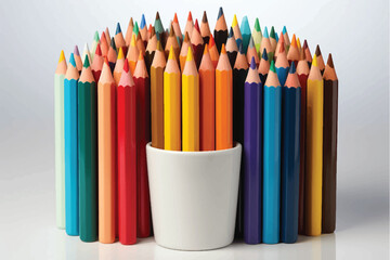 colorful pencils on a white background close up