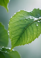 Fresh leaves wet with rainwater