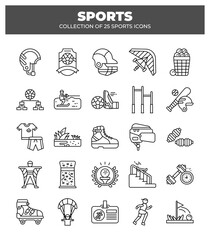 Collection of 25 Sports Icons. Line Art Graphics
