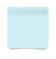Light blue sticky note with curled bottom edge and soft shadow, blank and isolated on white background, clean and minimal look.
