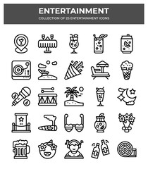 Collection of 25 Entertainment Icons. Party. Summer. and Vacation