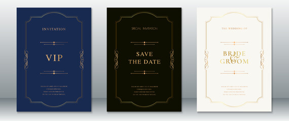 Luxury Invitation Set with Curved Gold Frames in Dark and Cream Tones