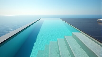 Fototapeta premium Luxurious Infinity Pool with Crystal Clear Water Reflecting a Serene Sky a Perfect Summer Escape
