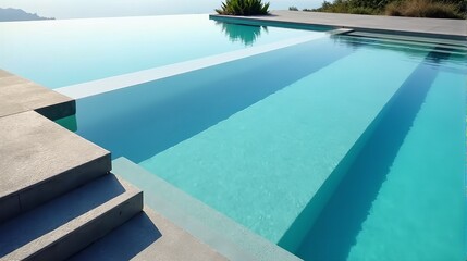 Fototapeta premium Luxurious Infinity Pool with Crystal Clear Water Reflecting a Serene Sky a Perfect Summer Escape