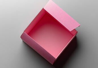 Open pink cardboard box mockup on gray background

