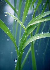 Photo of lemongrass leaves exposed to rain water