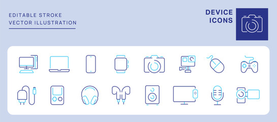 Device Icons. Editable Stroke. Set of thin line icons symbol collection.	
