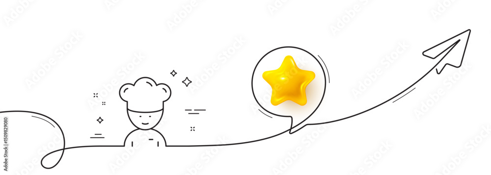 Poster cooking chef line icon. continuous line with share plane. sous-chef sign. food preparation symbol. 3