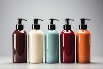 Set of blank pump bottles on white background in 3d illustration