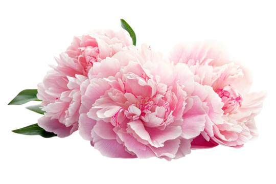 Close-up of pink peony flowers isolated on transparent background
